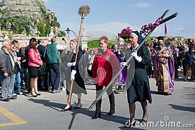 CORFU, GREECE - APRIL 6, 2018: The epitaph processions of Good Friday in Corfu. Every church organize a litany Editorial Stock Photo